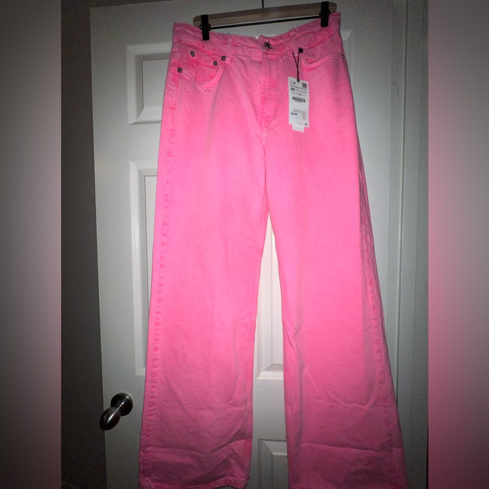Zara Super Wide Leg PINK PANTS 8